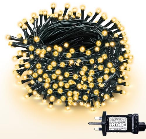 WISD Christmas Tree Lights - 100 LED 12.8M Dimmable Xmas Fairy Lights on Green Cable with 12 Modes, Timer and Memory - Plug in String Lights for Indoor Outdoor Garden Bedroom Party (Warm White)