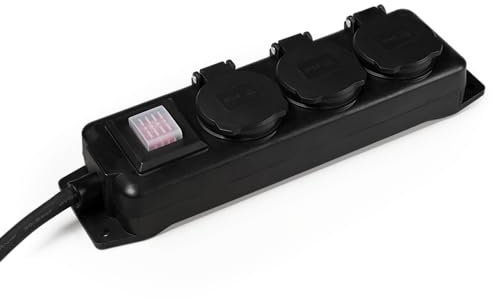 McPower Regleta de jardín | 3 Tomas con Interruptor, IP44, para Exterior, Carcasa Resistente y montable, Cable de 1,5m, 250V~ 16A 3600W, Negro