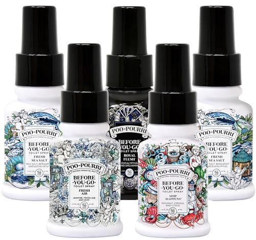 Poo-Pourri Set - Includes Original Citrus, Fresh Sea Salt, Fresh Air, Ship Happens, and Royal Flush 1.4 Ounce Bottles