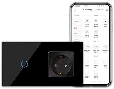 CNBINGO WLAN Steckdose und Smart Lichtschalter - Touchschalter Einfach und Schuko Steckdose Unterputz Arbeit mit Alexa, Google Assistant - Glasrahmen und Status-LED - Neutralleiter Wird Benötigt