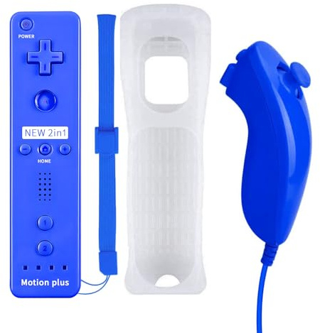 QUMOX Wii Nunchuck Remote Controller Fernbedienung mit Motion Plus Kompatibel mit Wii und Wii U Konsole | Wii Remote Controller Fernbedienung mit Schockfunktion (Dunkelblau)