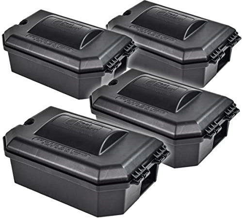 Pest Expert Heavy Duty Rat & Mouse Poison Outdoor Bait Boxes (x4) Large, Secure & Lockable Bait Stations for Rat Poisoning Super Strength Blocks, Grain & Pasta Bait, Industrial Strength, Key Included