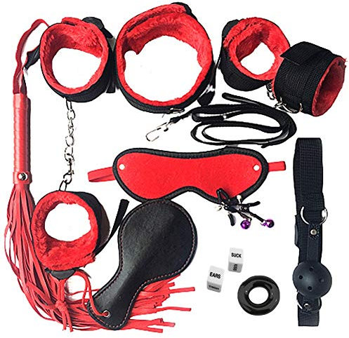 ppactvo Fesseln Sex Set Sexspielzeug FüR Paare Set Sex Spielzeug FüR Die MäNner Erotiek Spiel Sachen FüR Paare Handschellen Sex Bett Augenbinde Peitsche Sex Weich Black+red