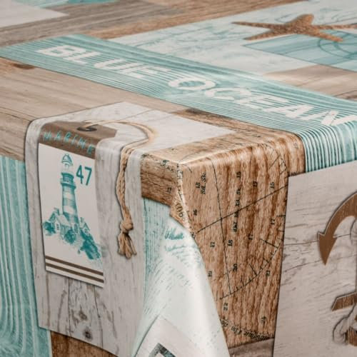 Wachstuch-Tischdecke Wachstischdecke Tischwäsche Abwaschbar Wachstuchdecke G11, Muster:Anker Boot Ozean Maritim, Größe:100x140