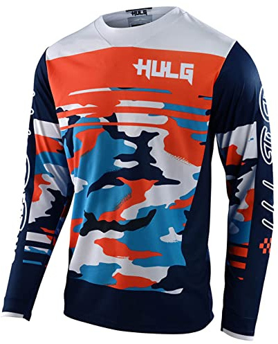 HULG Magliette da Ciclismo da Uomo/Motocross Shirt Manica Lunga | MX MTB Mountain Bike | Materiale Leggero, Materiale Traspirante, Confortevole E vestibilità Sciolta (Orange,L)