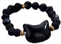 ASDFY Natürlicher Facettierter Schwarzer Obsidian-Ring mit süßer Katzenform-Boho-Elastizitätsring Damen-Steinringe Reiki-Balance Knöchel-Finger-Ringe Ewigkeitsring Für Frauen, Mädchen
