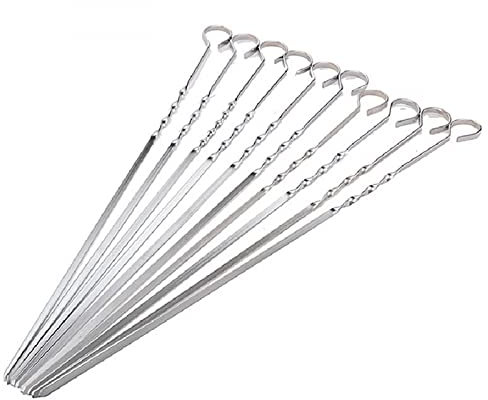 HMTE 10 pièces en Acier Inoxydable brochette Barbecue bâton Aiguille en Forme de 9 avec Crochet épaissi Kebab Camping Pique-Nique légumes Barbecue Outil