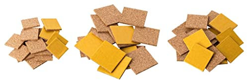 Feltrini per sedie in sughero, protezione per pavimento, piastrine di sughero, piedini per mobili in sughero autoadesivi, diverse misure, quadrati, confezione da 45 pezzi