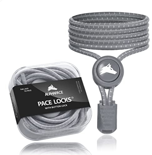 ALPHAPACE Pace Locks med knapplås, elastiska skosnören utan knytning med snabblås, skoband utan snören, sport, ungdom och äldre, 120 cm, Cool Grey W/W ränder, Einheitsgröße