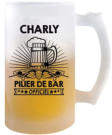 Planetee Chope de bière Charly Prénom pilier de Bar | Verre à bière pinte Cadeau humour alcool original | Imprimé en France