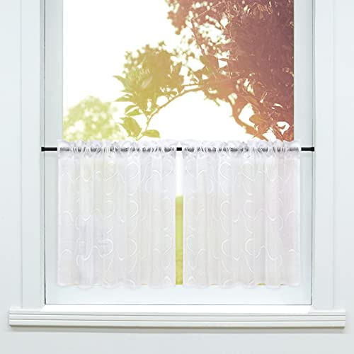 SCHOAL Scheibengardine mit Tunnelzug/Kräuselband 2 Stück Gardinen Küche Set Bistrogardinen Jacquard Fenstergardine Uni BxH 120x60cm Weiß