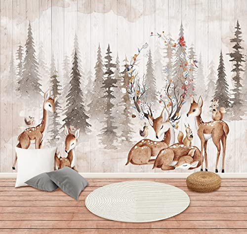 Sika Hirsch Dschungel Panorama Tapete, Wald und Tier Themen Wohnzimmer Schlafzimmer Kinderzimmer Wanddekoration, moderne Naturlandschaft 3D Wandbild (200x150cm)