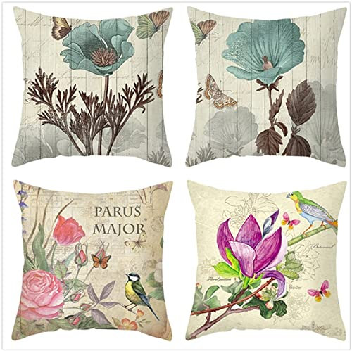 Tinnoon Kissenbezug 40x40cm 4er SetBoho Wohnzimmer Outdoor Deko, Schlafzimmer Zimmer Dekor Kissenhülle Kissenbezüge mit Verstecktem Reißverschluss, Couchkissen, Sofakissen Weinachten Schöne Blume