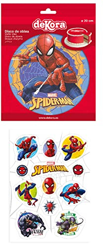 Dekozauber24 2er Set Spiderman Essbarer Tortenaufleger + Mini-Törtchenaufleger, Tortendeko Kindergeburtstag (Spiderman Nr. 4)