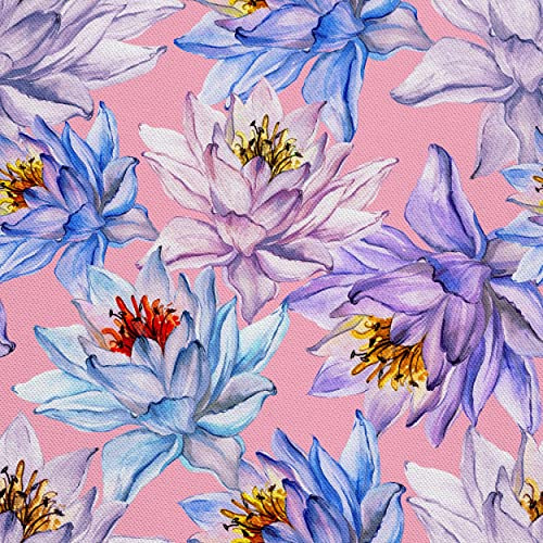 HEKO PANELS Stoff Oxford Wasserdichte Meterware Canvas-Stoff Polyester Stoff Zum Nähen Nähstoffe Möbelstoffe Dekostoffe Wasserabweisend Blickdicht Lotusblumen Tropen 1 Meter 155 x 100 cm