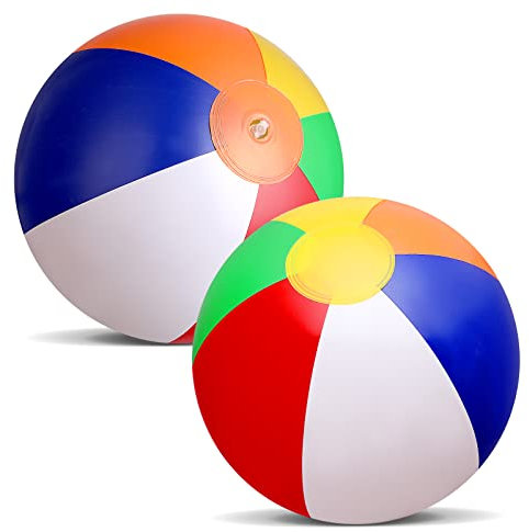 Abeillo Beach Balls 2 Pack - 13 Inch Inflatable Beach Balls - Water Toys Ball Beach Toys for Summer Beach, Pool Games and Party Outdoor Activity (Rainbow)