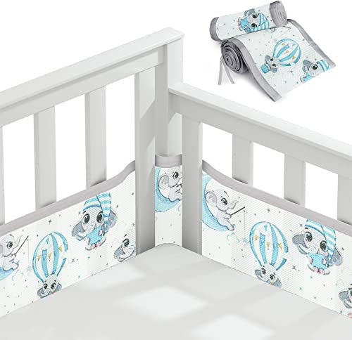 Aolso Bettumrandung Babybett, 2 Stück Nestchen für Kinderbetten Kantenschutz Baby Babybett, Atmungsaktive Polsterung, Rausfallschutz für Babybett,Abnehmbar -340cmx30cm + 160cmx30cm(Elefanten)