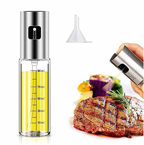 Oil Sprayer Oil Sprayer Dispenser Olive Oil Vinegar Sprayer Food-Grade Glass Bottle Stainless Steel Dressing Spray with Funnel for Cooking Air Fryer, BBQ, Salad, Grilling, Roasting - 100ml