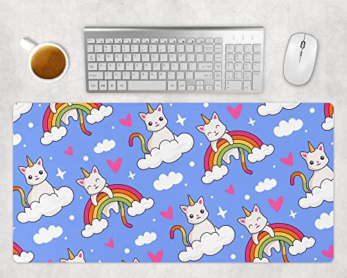 Kinder Mauspad XXL, Katzen Einhorn Schreibtischunterlage Groß, Mousepad Rutschfest, Gamer Maus Pad, Gaming PC Computer Zubehör, Schreibtisch Matte, Kinderzimmer Deko (80x40cm)