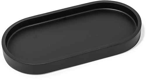 Yew Design – Rundes Tablett in Schwarz Matt für Seifenspender, 20 cm – Organizer für Seifen- und Lotionflaschen im Badezimmer, in der Küche oder auf der Arbeitsplatte – Platz für 2 Seifenspender