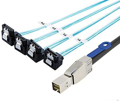 Allowish Mini SAS HD SFF-8644 with IC to 4 Ports SATA 7P Female Adapter Cable for Server (1m,Black)