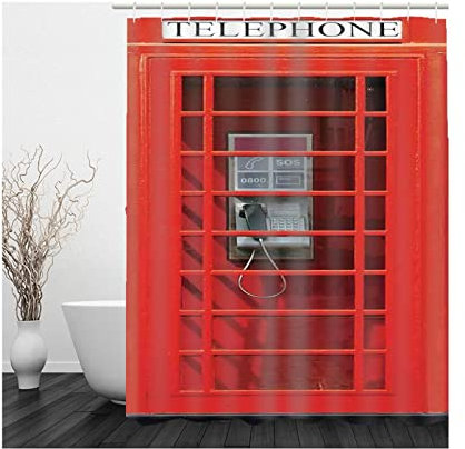 Duschvorhang 120X180 Design, Duschvorhang Eckbadewanne Polyester Badegardinen Telefonzelle Rot für Outdoor Hotel