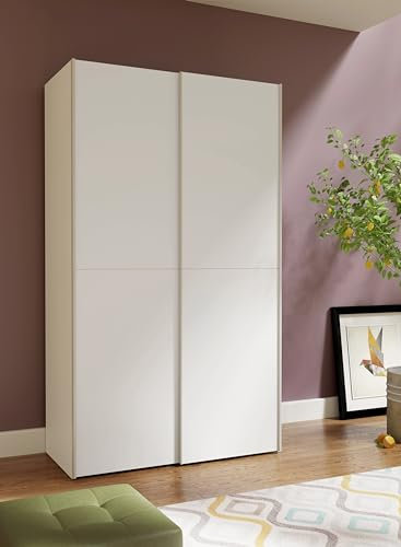 FORTE OZZULA Schrank 120, Kleiderschrank Weiß, Schwebetürenschrank, Schlafzimmerschrank Modern 2-türig mit Einlegeböden und Kleiderstange, 120 cm breit x 190.5 cm hoch x 61 cm tief