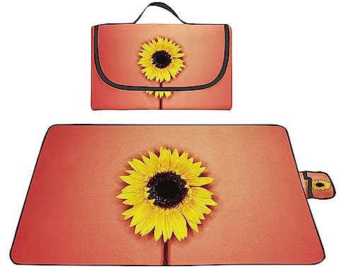 Picknickdecke 200x200cm,XXL Picknickdecke mit Wasserdichter Unterseite,Outdoor Stranddecke Sandfrei,mit Tragegriff Faltbare Picnic Blanket für Camping,Strand,Park,Familie,Konzerte Rosa Sonnenblume