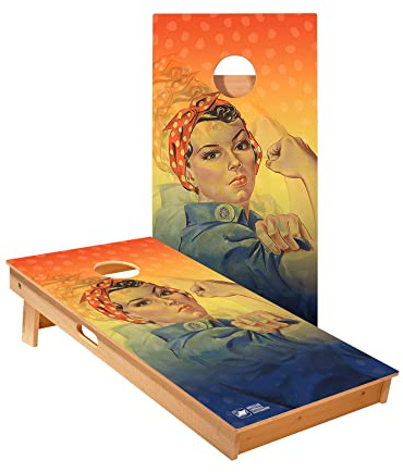 Skip's Garage Retro We Can Do It Cornhole Boards - Includes (2) Boards (Resin Bags) + (1) Black Carrying Case