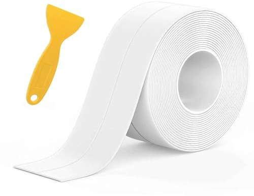 Simple Seal, Bath Sealant Strip, Self Adhesive Simple Seal Tape, 1 Roll White Waterproof Sealant Tape with Sealing Tool for Bathroom Kitchen Bathtub Toilet Wall Floor