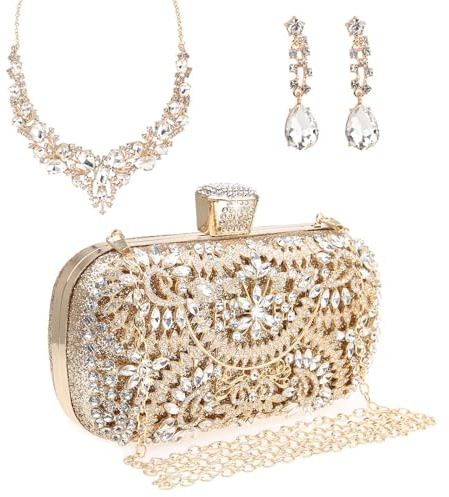 DA BODAN Womens Sparkly Rhinestone Crystal Clutch Bag Glitter Sequin Bridal Purse Evening Handbag for Wedding Party Prom