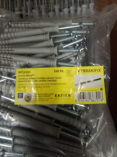 Tasselli a Percussione Pannelli Isolanti Muratura Piena Cartongesso Isolamento a Cappotto (diametro mm 8 x lunghezza mm 80 (100 pz))