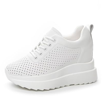 JAOOUU Kilskor Dam Kilskor Låg Tennis Sport Fitness Sneakers Kilklack Kvinnor Inomhus Klack 10 cm Casual Mode Sneakers, Vit, 38 EU