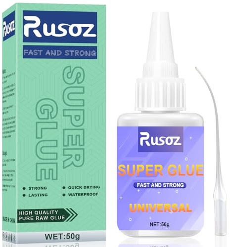 Rusoz Super Colle Extra Forte, 50g Colle Instantanée Résistante à l'Eau & Chaleur, Cyanoacrylate Adhésif Puissant & Séchage Rapide pour Réparation de Matériaux Divers