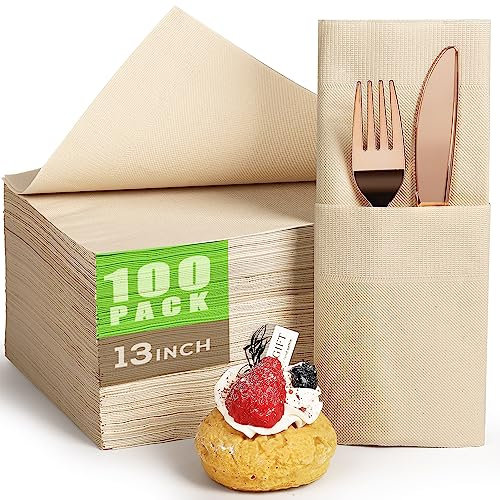 Gezond 100 Pack Compostable Paper Napkins Disposable 2-Ply 13 x 13 in