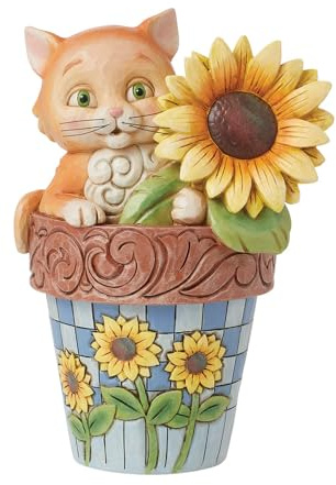 Enesco Jim Shore Heartwood Creek Nature's Meadow Cat in a Flowerpot Figurine- Stone Resin Hand Crafted Collectible Figurines Home Decor Statue, 6.87 Inch