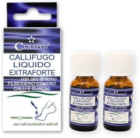Curaped - 2 Callifugo Liquido Extra forte da 12ml per la Rimozione dei Calli da Piedi e Mani - Estirpa Occhio di Pernice e Verruche - Dermatologicamente testato - 24ml tot. - Made in Italy (Liquido)