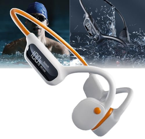 QIeAny Open-Ear Bluetooth Headphones(20 Meters Waterproof), True Bone Conduction/swimming And Running, 8 Hours of Battery Life, 2 Hours of Charging+Power Display, Play Locally,White