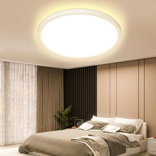 OTREN Plafoniera LED Soffitto, 24W Lampada da Soffitto, 3000K Lampada Luce Moderna IP44 Impermeabile Plafoniera Bagno per Camera da Letto, Cucina, Soggiorno, Ufficio, Balcone, Ø27CM