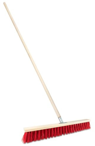 Straßenbesen mit Stiel Holz draußen Gartenbesen Industriebesen Robuster Outdoor Besen mit Stabilen Borsten für Hof Garten und Gehwege (60 cm mit 150 cm Holzstiel Ø 28)