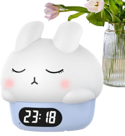 Maciun Kaninchen-Wecker, Schlaf-Training, Nachtlichter – Kaninchen-Silikon-Pat-Licht, digitaler Wecker, lustige Kaninchen-Aufwachlampe für Schlafzimmer, Kinder