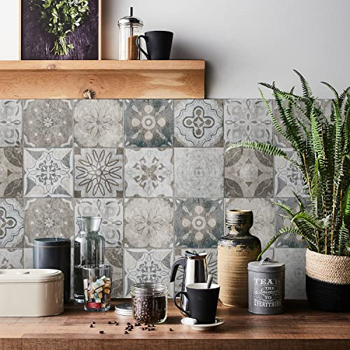 Pegatinas para azulejos de cocina y baño, 10 x 10 cm, estilo marroquí, vintage, autoadhesivas, vinilo, impermeable, a prueba de aceite, bricolaje, 24 unidades