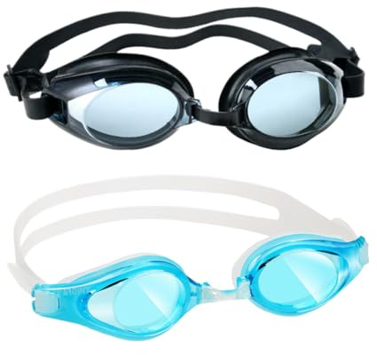 Swimming Goggles, 2 Packs Kids Swimming Goggles, Crystal Clear Swim Goggles for Kids, Children, Boys, Girls, and Teens Age 3-16, Anti-Fog UV Protection No Leaking, Black, Blue