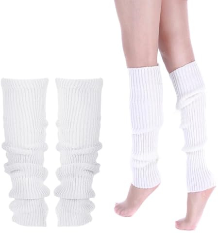 ZPLASK Ladies Knit Winter Warm Knee Leg Warmers for Women Girls, Lady 80s Fashion Long Boot Cuff Crochet White Leg Warmers for Y2k Ballet Dance Ice Skating Yoga