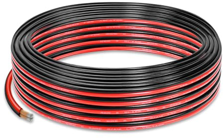 Câble électrique CCA 14 AWG, 30,5 m (noir 15,2 m + rouge 15,2 m), câble électrique CCA automobile, câble de batterie audio de voiture à 2 broches noir et rouge, cordon gaine en PVC pour haut-parleur