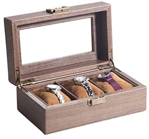 QTYQWC Uhrengehäuse, Uhrenrolle, Uhrenbeweger, 3 Fächer, Uhrenaufbewahrungsbox, Glasabdeckung, Uhrenbox, Retro-Schmuckschatulle, Uhrengehäuse, Aufbewahrungsbox, Uhrenbox, Uhren-Organizer