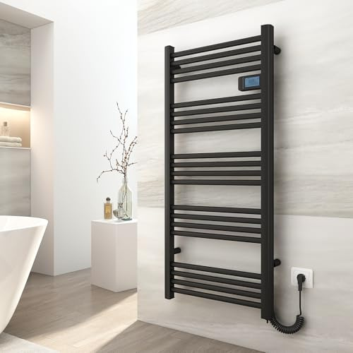 EMKE Termoarredo elettrico 120x54 cm, 600W, Nero | Radiatore da bagno con display digitale, scaldasalviette elettrico bagno diritto