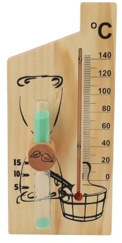 Beufee Sanduhr-Timer, 15-Minuten-Timer, Sauna-Zubehör, Sauna-Timer, Sauna-Timer, Sand, goldenes Holz, 0 bis 140 Grad Celsius, Wandmontage