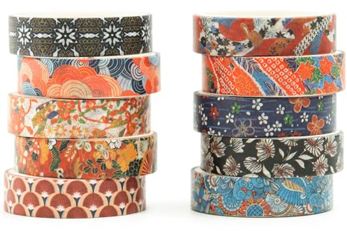 Songdao 10 Rollen Ukiyo-e Stil Washi Tape Set Japanisches Kyoto Klebeband Papier Dekorativ Masking Tape Klebeband Bunt für Scrapbooking Handwerk Handwerk (Waves of Tradition)