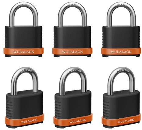 WULALACK 4 Digit Heavy Duty Combination Lock, Weatherproof Combo Padlock for Outdoor Use – Suitable for Sheds, Fences, Gates, Hasps & Storage Units，6 Pack (Matte Black)
